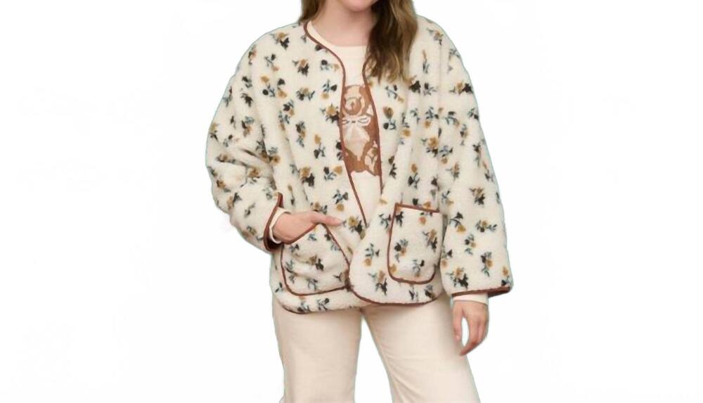 NEW BLU PEPPER floral sherpa jacket in cream multi